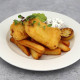 HAND-BATTERED HALLOUMI & CHIPS (V)